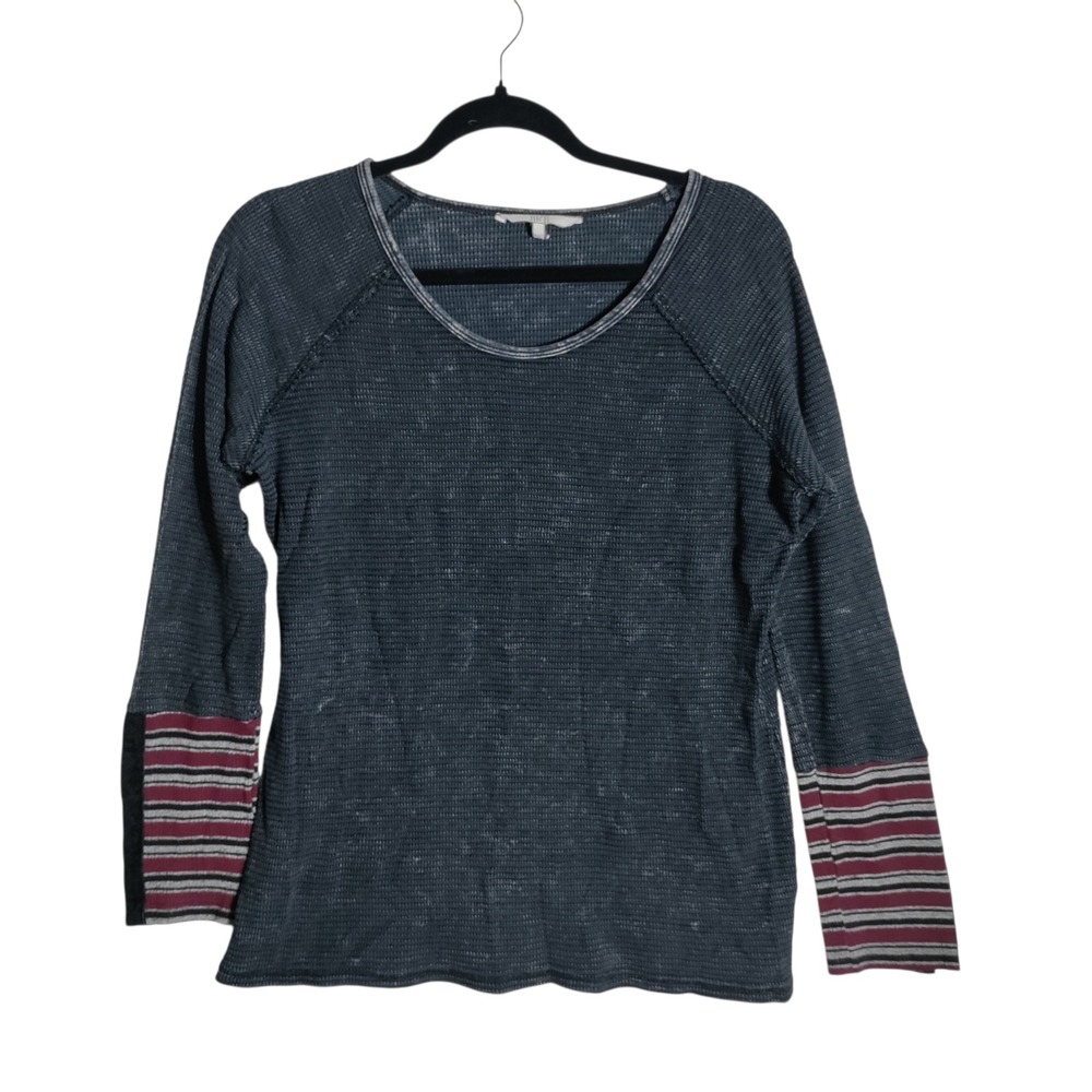 BKE Womens XL Thermal Waffle Knit Top Gray Raglan Sleeve Scoop Neck Shirt